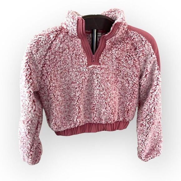 DEREK HEART Faux Sherpa Cropped Quarter Zip Top in Pink Size Small NEW - Picture 5 of 13
